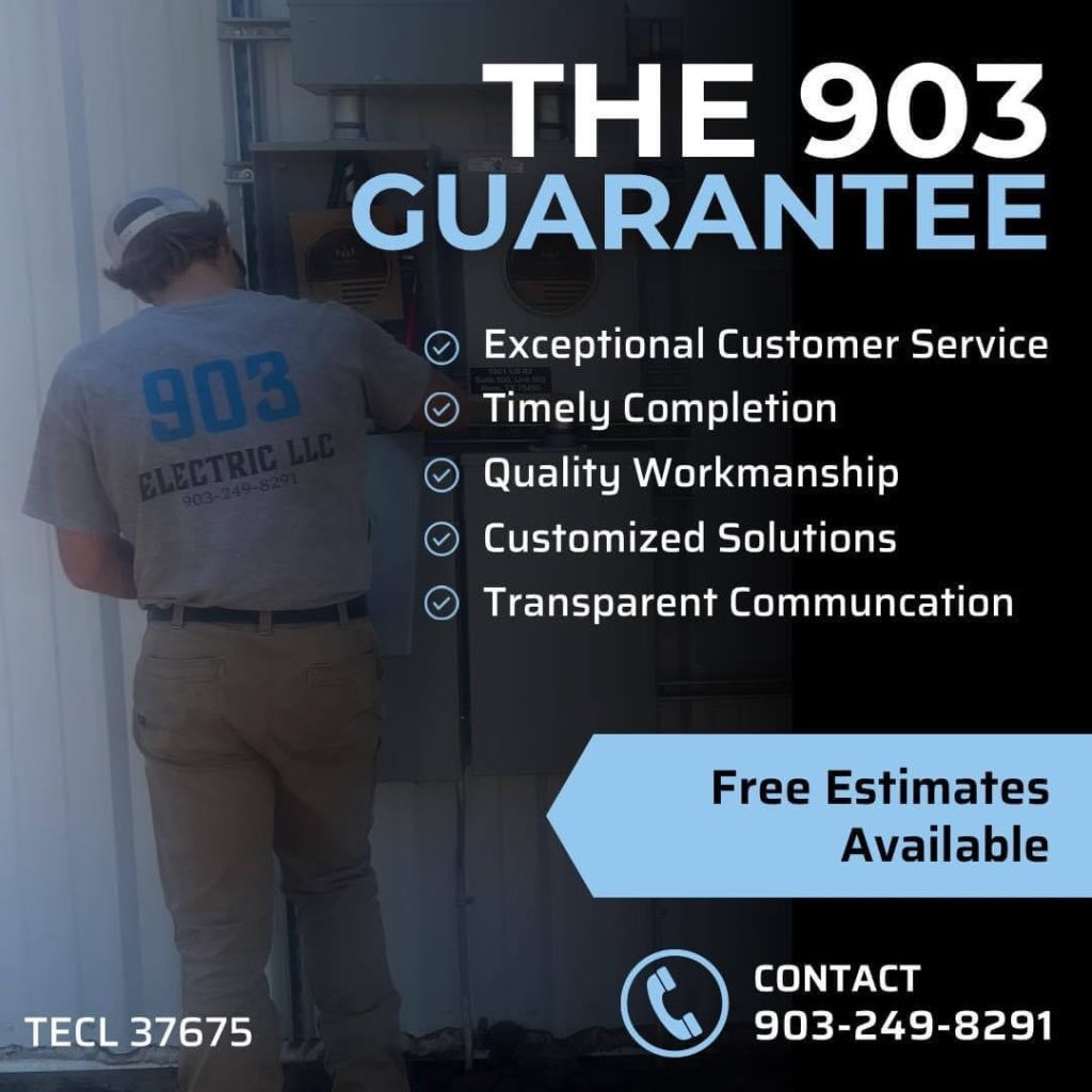 The core values of the business 903 Electric LLC (also known as the 903 Guarantee): exceptional customer service, timely completion, quality workmanship, customized solutions, and transparent communication. 